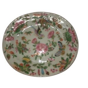 Chinese Canton Butterfly Plate Vintage Exported Oblong Plate